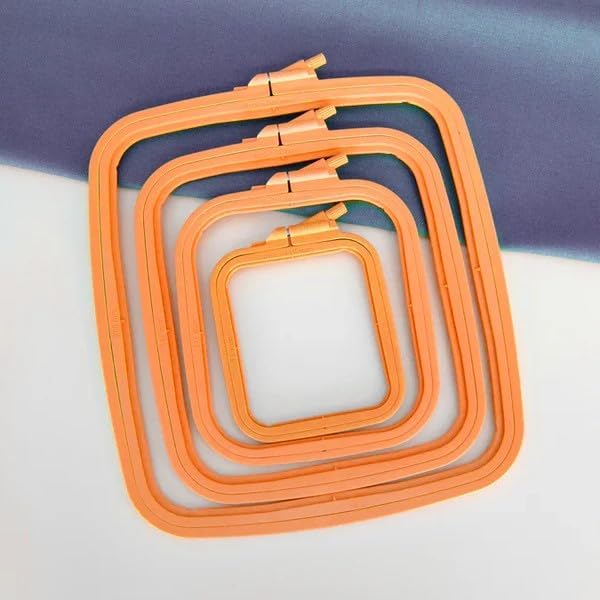Nurge Square Embroidery Hoop - Plastic Cross Stitch Frame for Needlepoint & Embroidery - Adjustable Craft Hoop - Orange - Set of 4