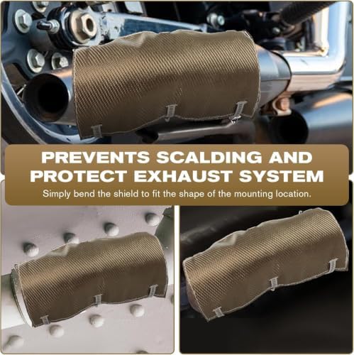 Titanium Exhaust Pipe Heat Shield,Exhaust Heat wrap , 2 Layer Motorcycle Exhaust ,Muffler Heat Shield Exhaust Wrap Pipe Heat Insulation Protection with Clamps（4" x 8"）