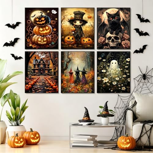 Arttoplus 6 Pack Paint by Numbers Kit for Adults Halloween 12x16 inch | Halloween Adult Paint by Number Kits on Canvas for Beginner, DIY Acrylic Oil Painting by Numbers Kit for Gift Home Decor