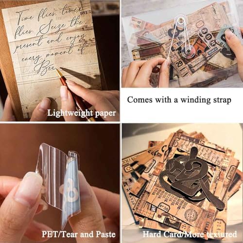 Vilikya 90Pcs Tag Label Scrapbook Stickers for Junk Journal Ephemera, PET Number Sticker for Journaling Kit, Vintage Scrapbooking Paper for Decoupage, Collage Cards Frame Stickers for Bullet Journal