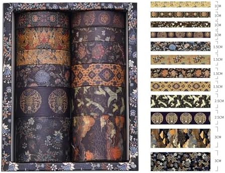12 Rolls Chinoiserie Washi Tape Set Chinese Arts Adhesive Tapes Geometric Garden Decorative Masking Tape Sets for Craft, Kids, Scrapbook, DIY, Gift Wrapping (Whispers of Dragon)