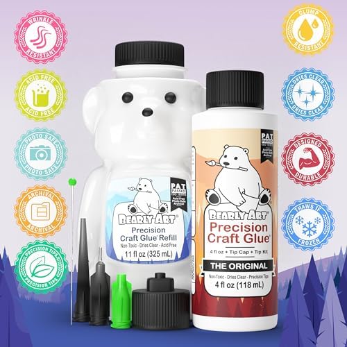 Bearly Art Precision Craft Glue Bundle - 4 fl oz Original & 11 fl oz Refill