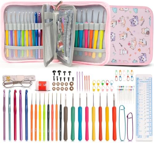 SHAXANO Crochet Hooks Kit with Case, 95-Piece, Ergonomic Crochet Needles Weave Yarn Kits DIY Hand Knitting Art Tools for Beginners and Experienced Crochet Lovers