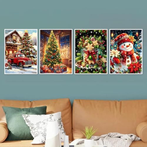4 Pack Christmas Diamond Art Kits for Adults, DIY Christmas Wall Decor