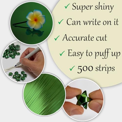 500-Strips Green Foil Paper Strips for Making Origami Stars, Lucky Stars, Puff Stars. Reflective Mirror Shiny Paper Strips, 0.5 x 11 inch. (Green Foil, 500)