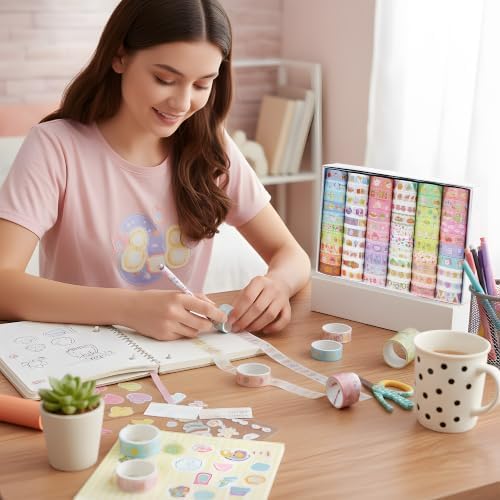 60 Rolls Washi Tape Set, 15mm Wide Cute Sytle Washi Stickers, for Junk Journal Scrapbook Tape, Bullet Journaling Scrapbooking Supplies, Planner Sticker DIY Craft DéCor
