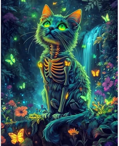 obterie Cat Paint by Numbers Kit for Adults Beginner Skeleton Oil Painting Kit Adult Paint by Number Kits on Canvas DIY Painting for Beginners Art by Numbers for Gifts Home Wall Decor 16x20 Inch