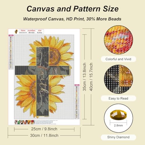 Domnpes Cross Diamond Art, Sunflower Diamond Painting Kit for Adults