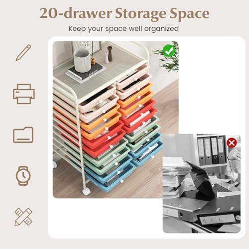 COSTWAY 20-Drawer Rolling Storage Cart, Utility Storage Organizer Cart