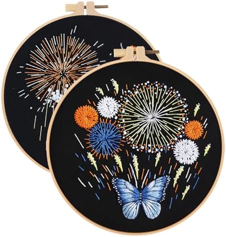 spicssa 2PCS Embroidery Kit for Beginners, Hand Needlepoint Kits for Adults with Pre-Stamped Patterns, 7.8-Inch Hoop, Threads & Needles, Step by Step Instructions