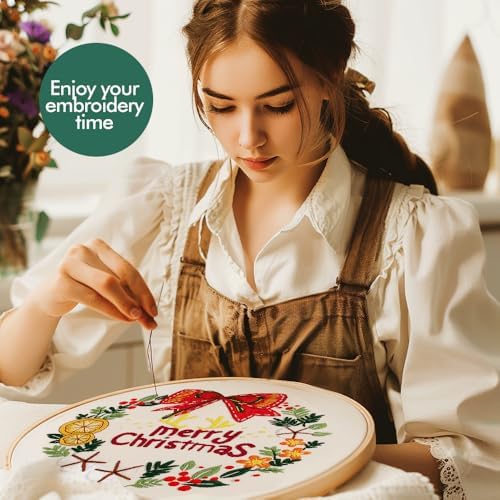 wtisan Christmas Embroidery Kit, Cross Stitch Kits for Beginners, Needlepoint with All Tools & Instructions, Stamped Hand Embroidery Starter Kit for Holiday Crafts & Xmas Home Decor, W14