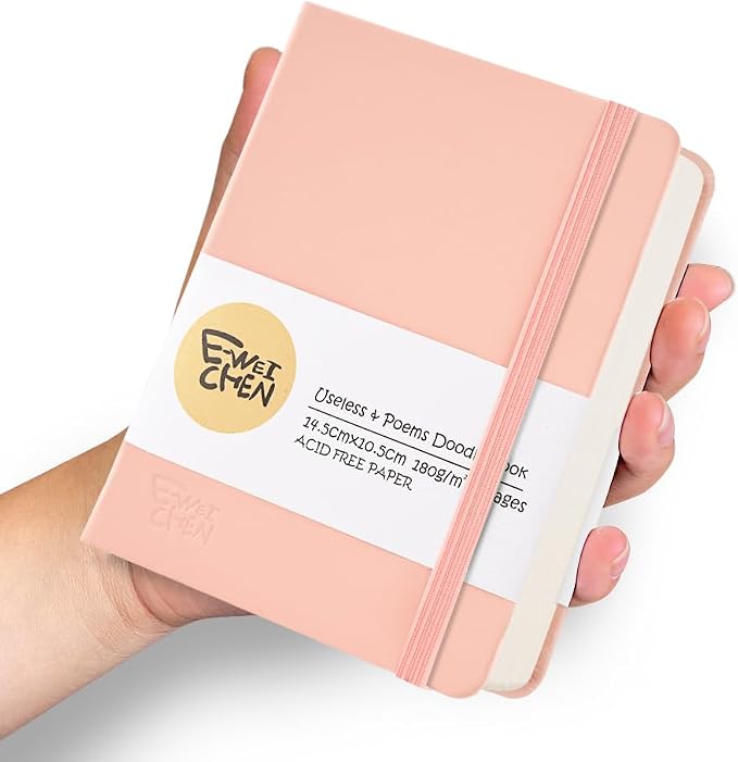 5.7x4.1in Hardcover Blank Sketchbook for Drawing 180gsm 96Pages,Pink
