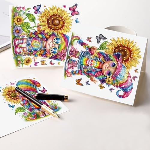 antor 6 Pcs 5D Diamond Painting Greeting Cards Kits, Sunflower Happy DIY Diamond Art Cards with Envelopes, Handmade Rhinestone Greeting Card Set for Birthdays & Holidays