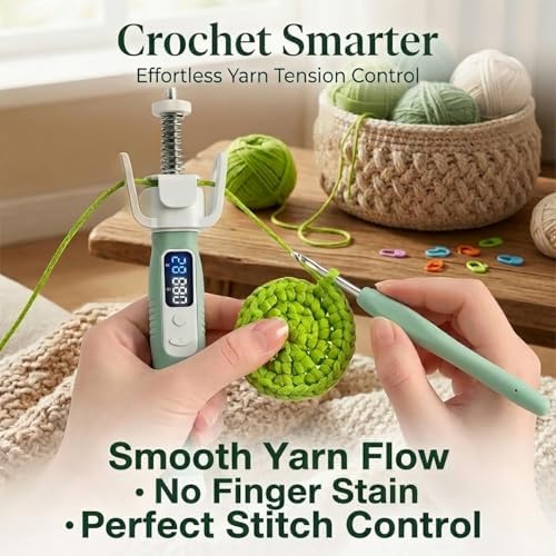 Crochet Tension Tool with Row & Stitch Counter, 2-in-1 Yarn Guide Regulator, Ergonomic for Arthritis Hands & Beginners, Left Right Handed Crochet Accessories