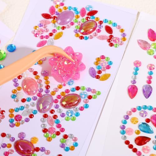 Gem Stickers for Crafting, Face, Eye, and Body Makeup, DIY Decoration, Kids' Rewards (Gem Stickers F (8 Sheets))