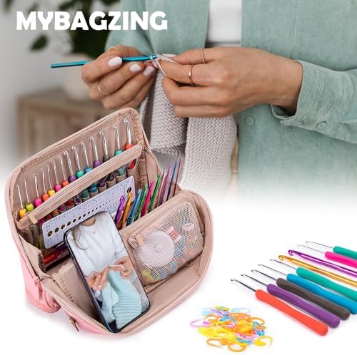 MYBAGZING Empty Crochet Hook Case - Stand Up Crochet Hook Organizer with 30 Slots for Crochet Hooks & needles, Crochet Accessories - Crochet Needles Set for Crochet Lovers, Crochet Kit for Beginners