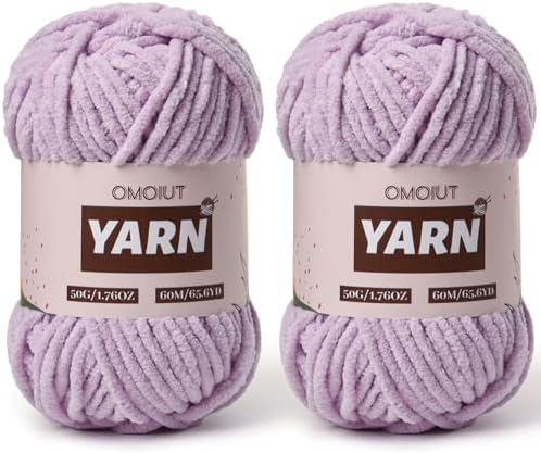 2 Packs Plush Chenille Chunky Crochet Yarn - Baby Yarn for Crocheting Soft - Velvet Yarns Knitting for Blankets Crafts - Fluffy Amigurumi Yarns 100g/131yds (2 Light Purple)