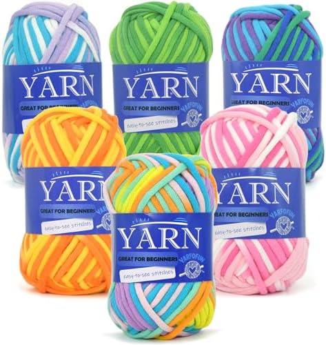 6 Pack Rainbow Multicolor Cotton Crochet Yarn for Beginners - Easy-to-See Stitches Mini Variegated Series for Knitting and Crocheting