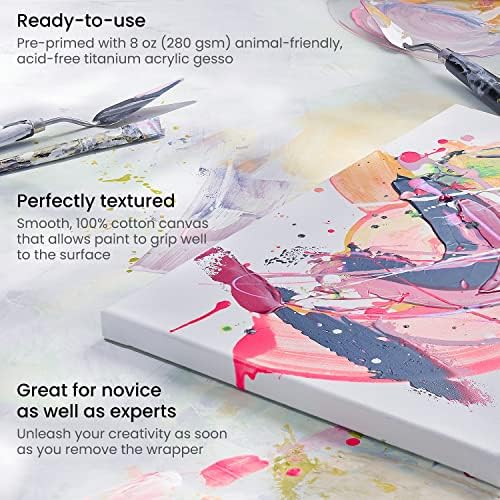 ARTEZA Square Stretched Canvas for Painting, 10 x 10 in, Pack of 8, Pre-Primed White Canvases for Acrylic, Oil, Gouache, Tempera, and Pouring Art | 100% Cotton Surface, 0.6 in Profile, Pinewood Bars, Acrylic Titanium Gesso, For Oil, Acrylic, Gouache an...
