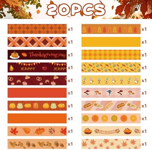 Fall Washi Tape Set 20 Rolls Autumn Thanksgiving Pumpkin Washi Tape