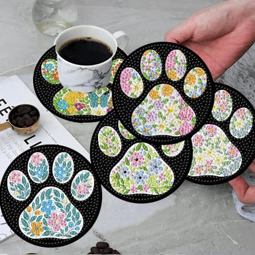 ijbnhd 8 Pcs Flower Diamond Art Coasters Kits 4x4 inch (Cork Wooden Pad)