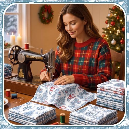 HunnmingRe 20 Pcs 10''x10'' Dusty Blue Christmas Quilting Fabric Squares