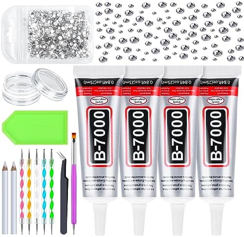 4Pcs 25mL B7000 Glue Clear with Precision Tip, Rhinestones, Bedazzling Tool