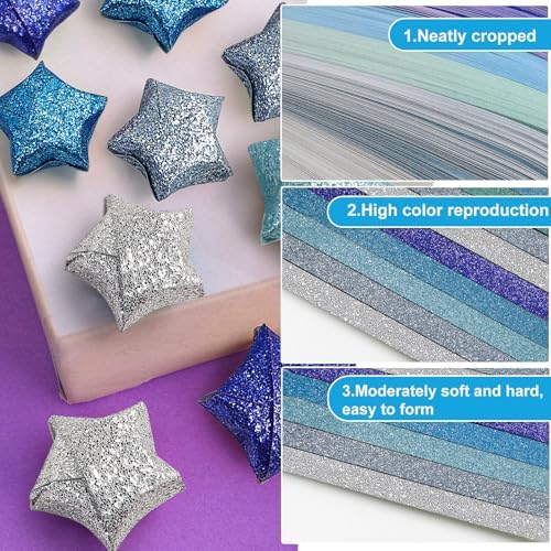 FoDau770 Glitter Star Paper Strips - 520 Sheet, Blue Series