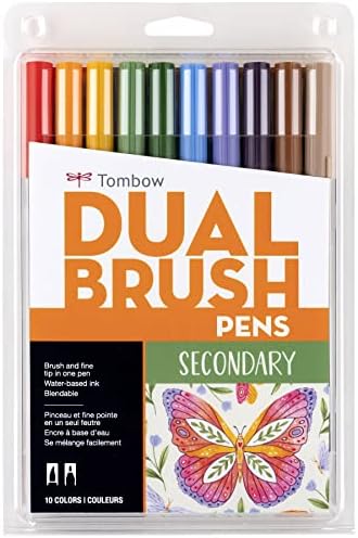 Tombow 56168 Dual Brush Pen Art Markers, Secondary, 10-Pack. Blendable, Brush and Fine Tip Markers