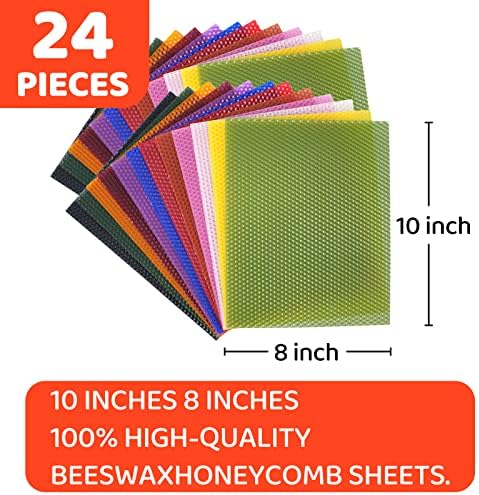 Thleunei Beeswax Candle Making Kit for Kids - 24 Pack 10x8 Inch Beeswax Sheets Candles Making Kit Supplies - Perfect DIY Craft Gift for All Ages,Create Beautiful, All-Natural Candles at Home
