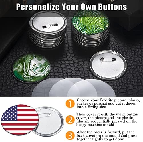 300 Pieces Blank Button Making Supplies Round Badge Parts Metal Pin Badge Kit for Button Maker Machine, Including Metal Shells Back Cover and Clear Film(3 Inch,Silver)