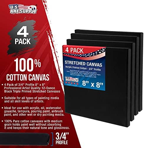 U.S. Art Supply 8"x8" Mini Square Canvases for Painting, Pack of 4