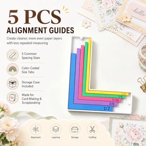 Paper Crafting Alignment Guide Set with Case,Margin Precision Layering Matting Spacers,Precision Layering & Matting Spacers,Color Coded Size Tabs for Card Making and Scrapbooking (5Pcs)