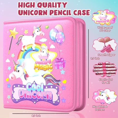DOKKIA Fruit Scented Coloring Pens Markers Set 65 PCS Art Craft Drawing Case - Washable Kits Pencil,Gel Pen,Crayon&Coloring Book Supplies Rainbow Unicorn Pink