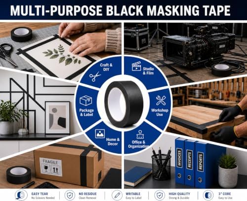 Black Painters Tape 1 Inch Wide, 25 Yards x 3 Rolls Masking Tape
