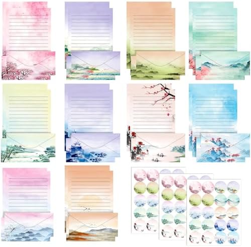 TaoBary 160 Pcs Ink Painting Stationery Paper and Envelopes Set, 8.5 x 11''