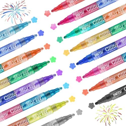 HOTU Glitter Dual Tip Marker, 16 Sparkly Colors Reversible 3mm Medium Tips