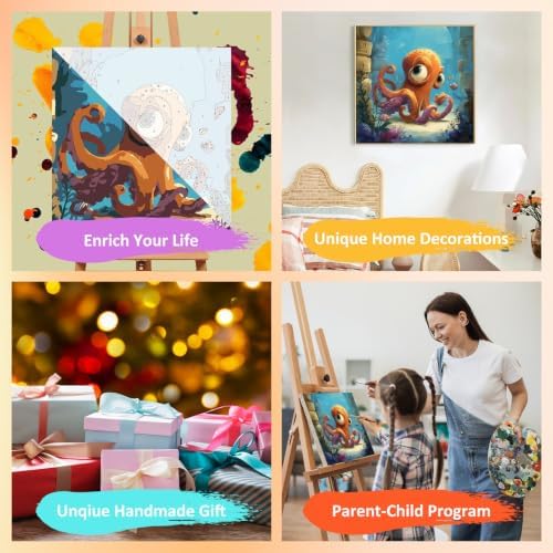 Mandun Octopus Paint by Numbers Kit for Kids, 8x8 inch