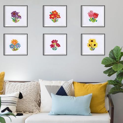 ZOIIWA 6 Pcs Flower Cross Stitch Kit for Beginner Flower DIY Embroidery Kit
