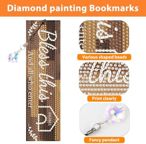 Mandun 4 Pcs Diamond Painting Bookmark Kits, Special Shaped Diamond Art Bookmarks with Pendant, DIY Inspirational Diamond Art Bookmarks with Tassels Crafts Gifts Supplies
