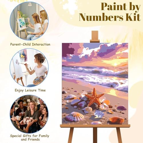 EIBEILI Seaside Scenery Paint by Numbers Kit for Adults Beginner,Sunset Beach Adult Paint by Number Kits on Canvas,Easy Canvas Paint by Numbers for Adults for Home Wall Decoration 12 X 16 inch