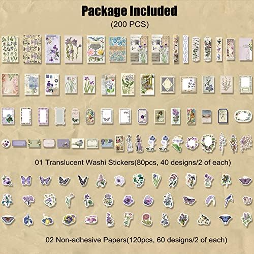 Esweny 200PCS Vintage Scrapbooking Supplies Kit, Scrapbook Sticker Paper Pack for for Planners Aesthetic Cottagecore Room Decor Wall Art Collage Album