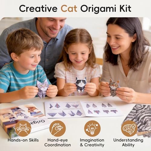 3D Cats Origami Paper 56 Sheets, Paper Craft Kit, Art Craft Activity