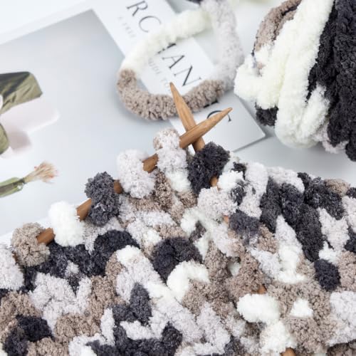 Bulky Chunky Yarn for Hand Knitting Blanket – #10 Jumbo Knitting Yarn, 1 Inch Thick Chenille Jumbo Yarn, No Knots Soft Machine Washable, Super Bulky Yarn 4 Pack for Crochet, Arm Knitting & Crafts