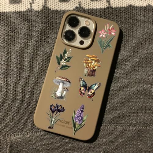 50 PCS Vintage Nature Mushroom Butterfly Flower Stickers – Clear Cottagecore Aesthetic Botanical Scrapbook Stickers for Journaling, Laptop, Water Bottle, Art Crafting