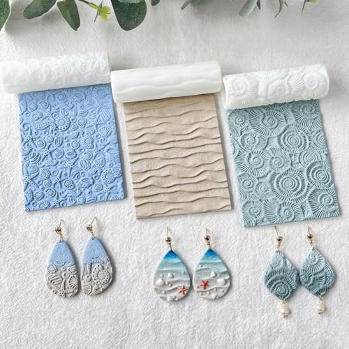 Keoker Summer Polymer Clay Texture Roller, 3pcs Ocean Texture Rollers for Polymer Clay