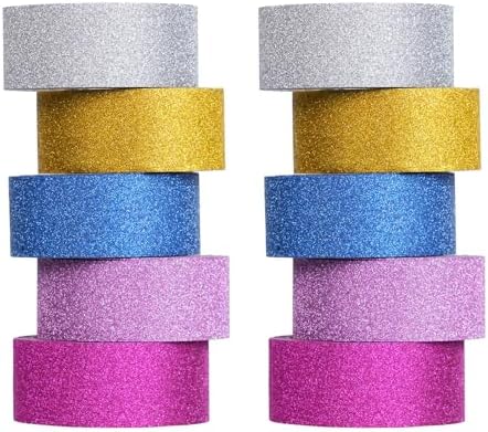 10 Rolls Glitter Washi Tape Set, 15mm x 3m Sparkle Decorative Masking Tape, Premium Adhesive Craft Tape for DIY Scrapbooking, Gift Wrapping, Planners and Art Projects