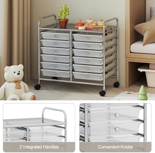 COSTWAY 12-Drawer Rolling Storage Cart, Utility Storage Organizer Cart