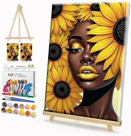 HeeBenor Framed Paint by Numbers Kit for Adults, Black Women, 8x12 Inch