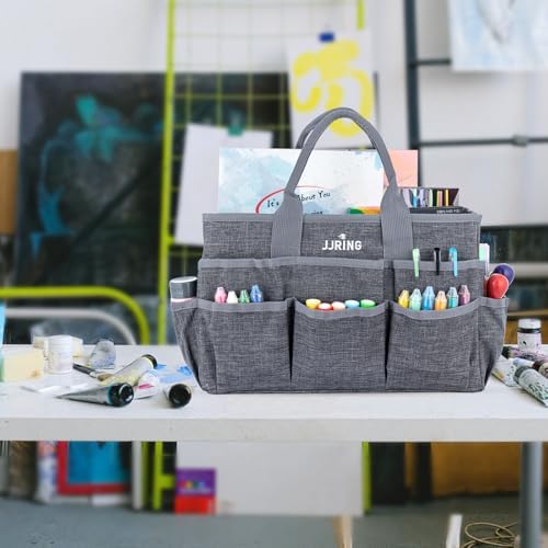 JJRING Craft Tote Bag Organizer For Art Storage With Multiple Pockets, Grey